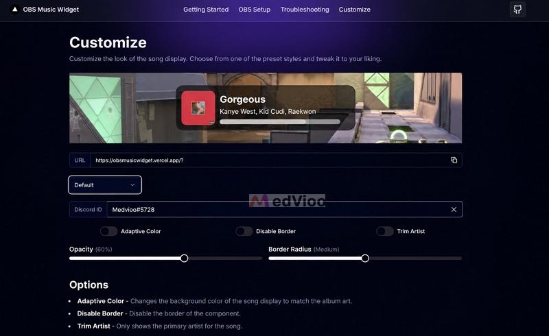 open customize page | Spotify Overlays for OBS