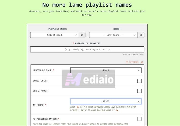 PlaylistNameAI pre-built toggles | Spotify Playlist Name Generators
