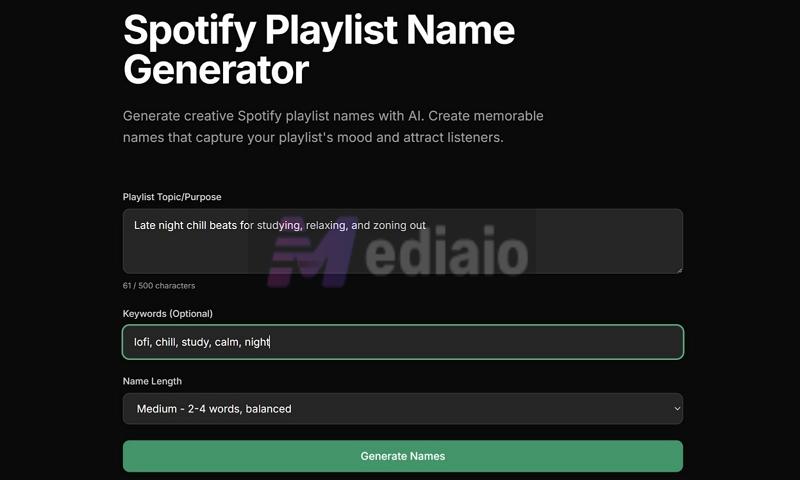 choose name length | Spotify Playlist Name Generators