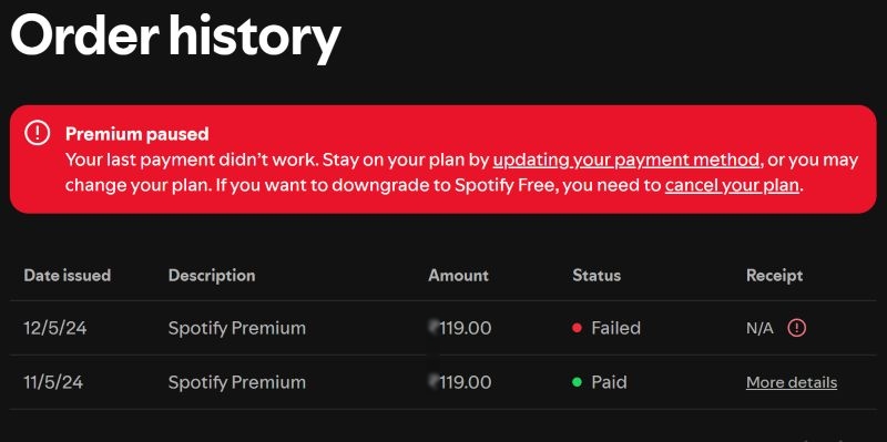 click More details | Spotify Receipt