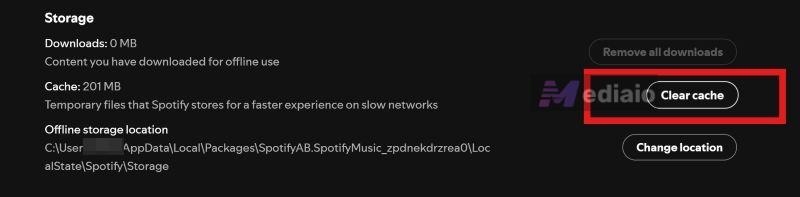 click Clear cache | Spotify Search Not Working