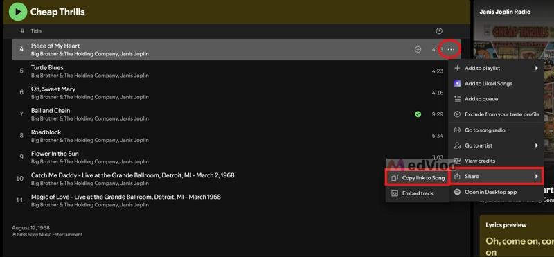 choose Copy Link to Song | Spotify Link to MP3