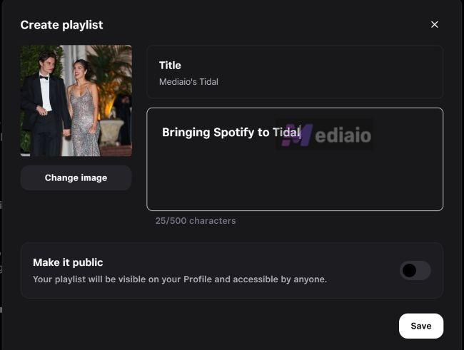 Create Playlist window | Transfer Spotify Playlists to TIDAL
