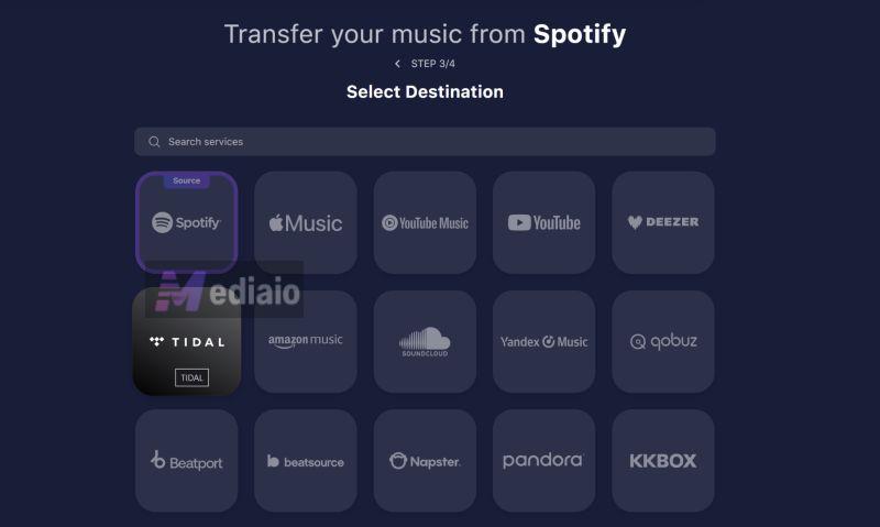 select TIDAL as destination | Transfer Spotify Playlists to TIDAL