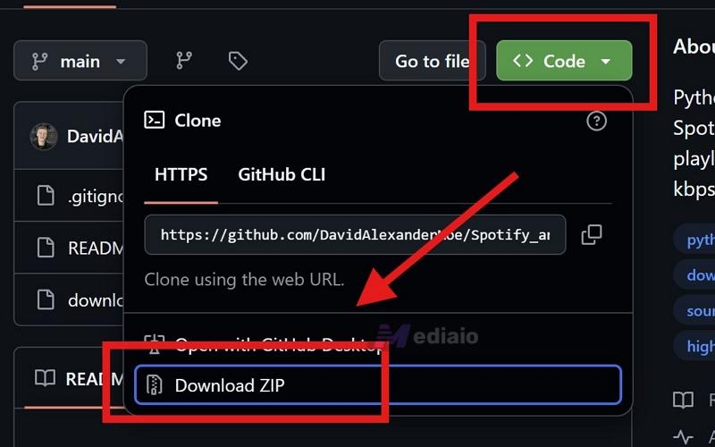 select Download ZIP | Spotify to WAV