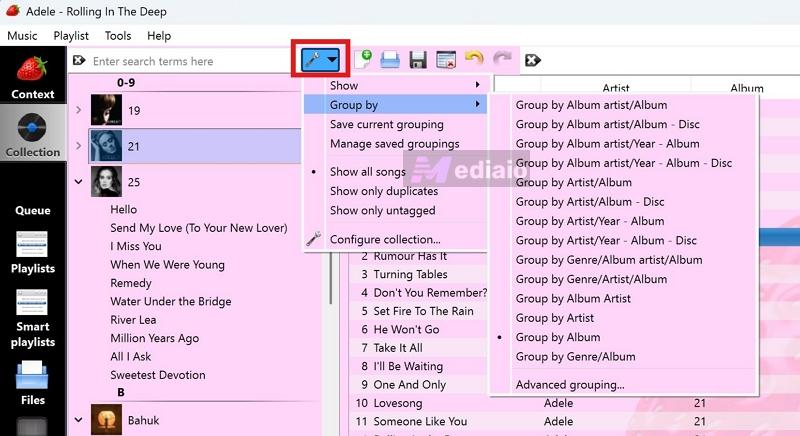 hover Group by | Strawberry Music Player
