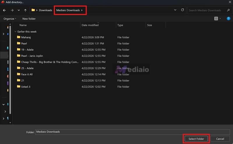 confirm with Select Folder | Strawberry Music Player