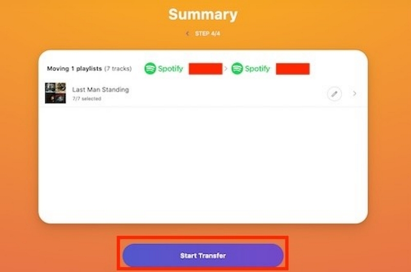 Start Transfer | amazon music to spotify
