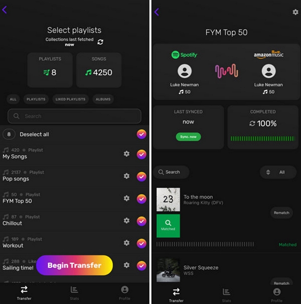 Begin Transfer | amazon music to spotify