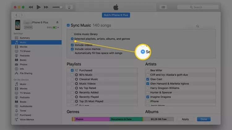 choose sync library or songs | Transfer Music from PC to iPhone Without iTunes