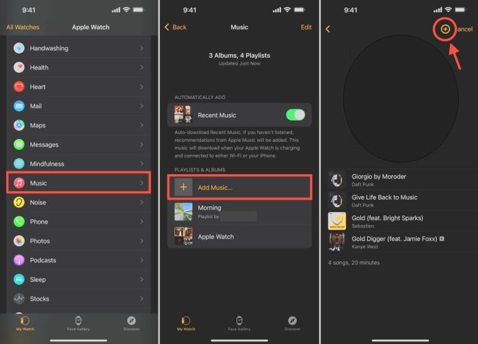 tap Add Music | Download Spotify Songs on Apple Watch