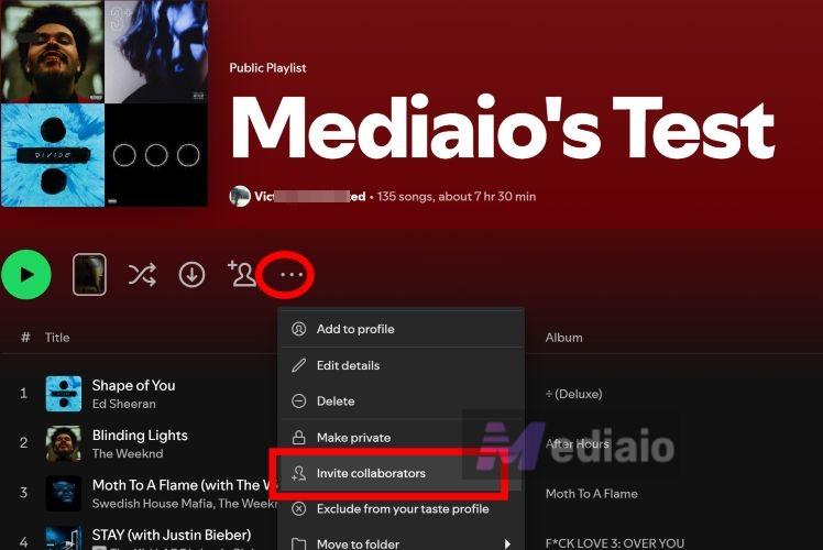choose Invite collaborators | Transfer Spotify Playlist to Another Spotify Account