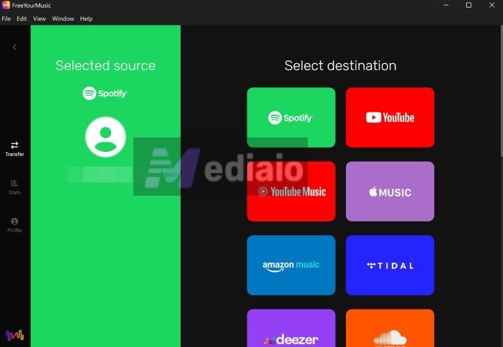 select Spotify as destination | Transfer Spotify Playlist to Another Spotify Account