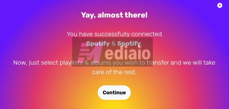 click Continue | Transfer Spotify Playlist to Another Spotify Account