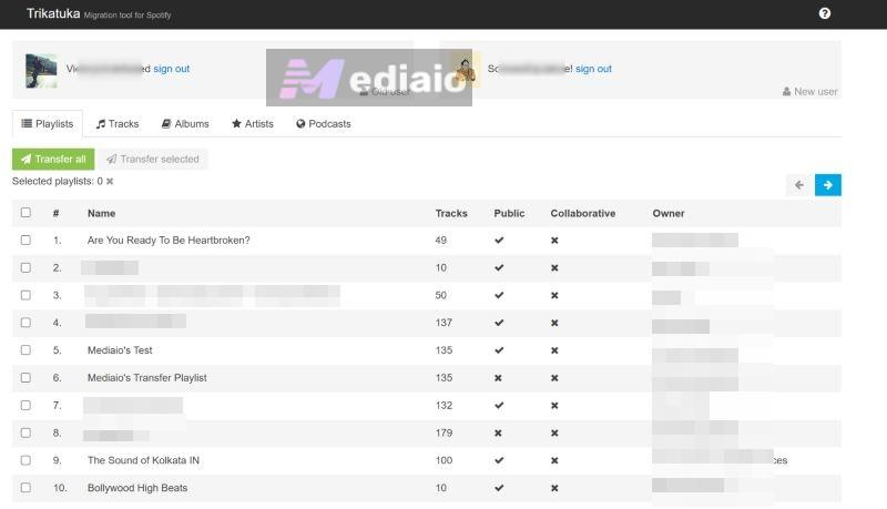 move through pages | Transfer Spotify Playlist to Another Spotify Account