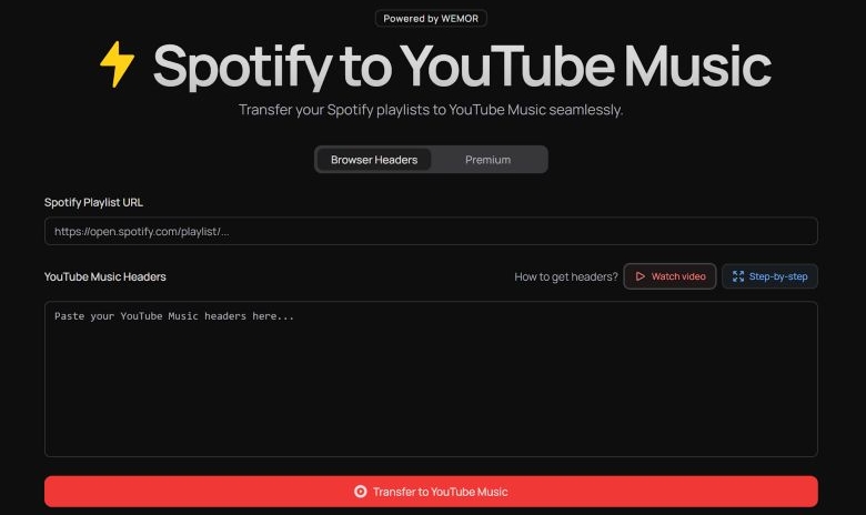 go to wemor | Transfer Spotify Playlists to YouTube Music