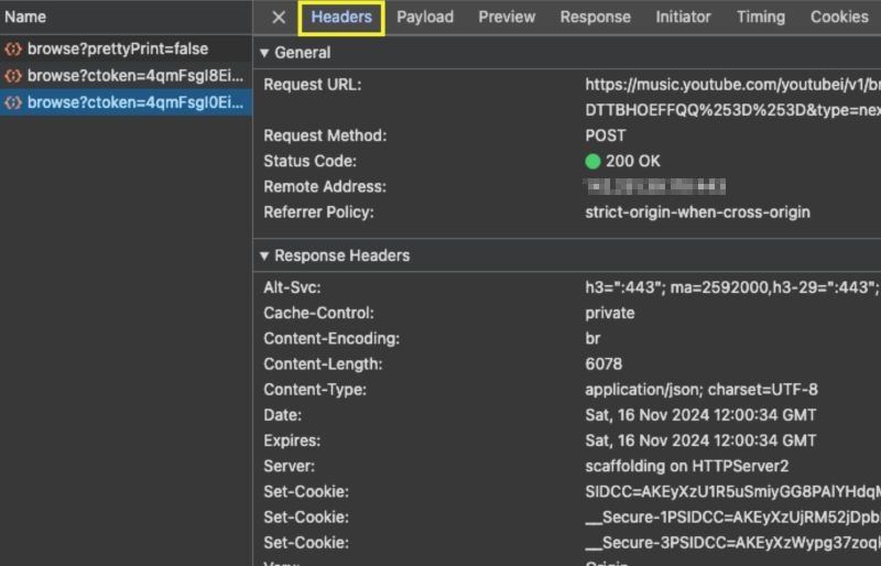 expand Request Headers | Transfer Spotify Playlists to YouTube Music