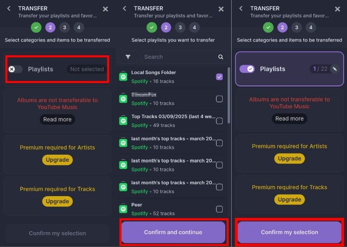 tap Confirm My Selection | Transfer Spotify Playlists to YouTube Music