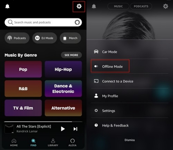 turn offline mode off | amazon music offline mode