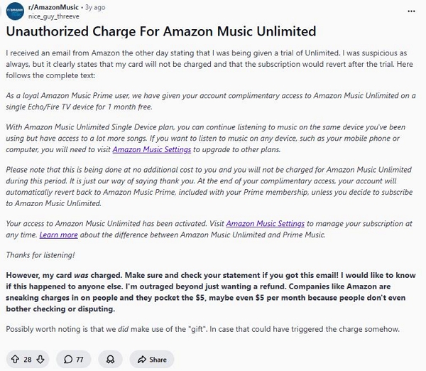 Prime includes Amazon Music Prime | being charged for Amazon Music