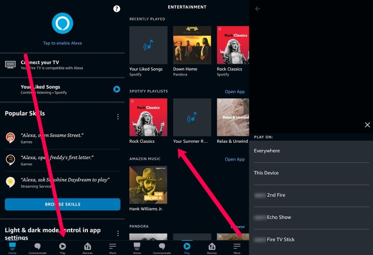 select Play On | Play Pandora on Alexa
