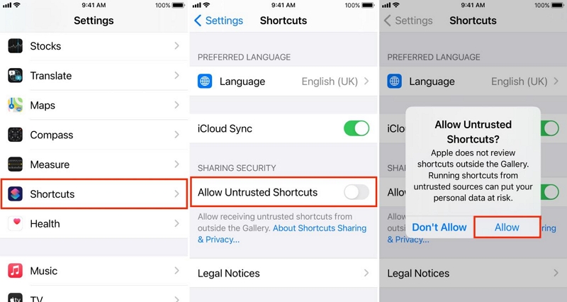 allow untrusted shortcuts | YouTube Video Downloader Shortcuts