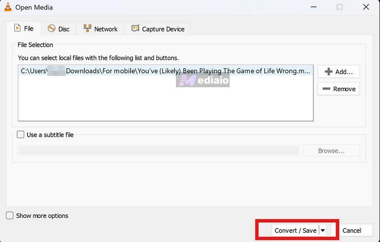 press Convert/Save | VLC Media Player Convert to MP3