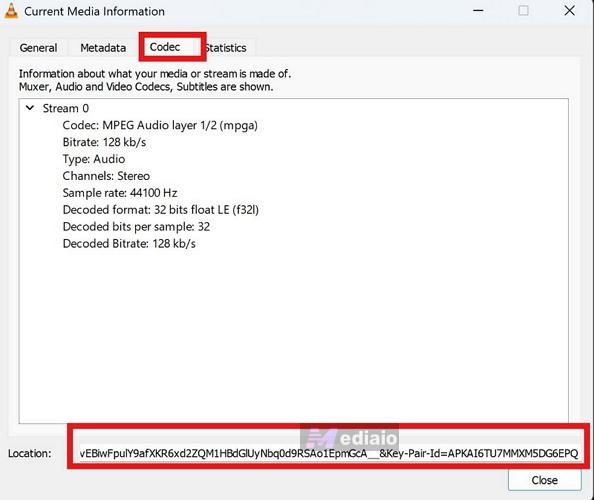 switch to Codec tab | VLC Media Player Convert to MP3