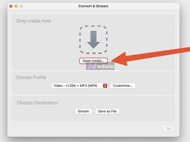 press Open media | VLC Media Player Convert to MP3