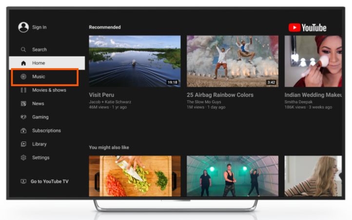 find Music section | YouTube Music on Roku