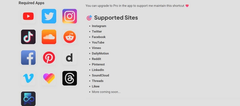 support more platforms | YouTube Video Downloader Shortcuts